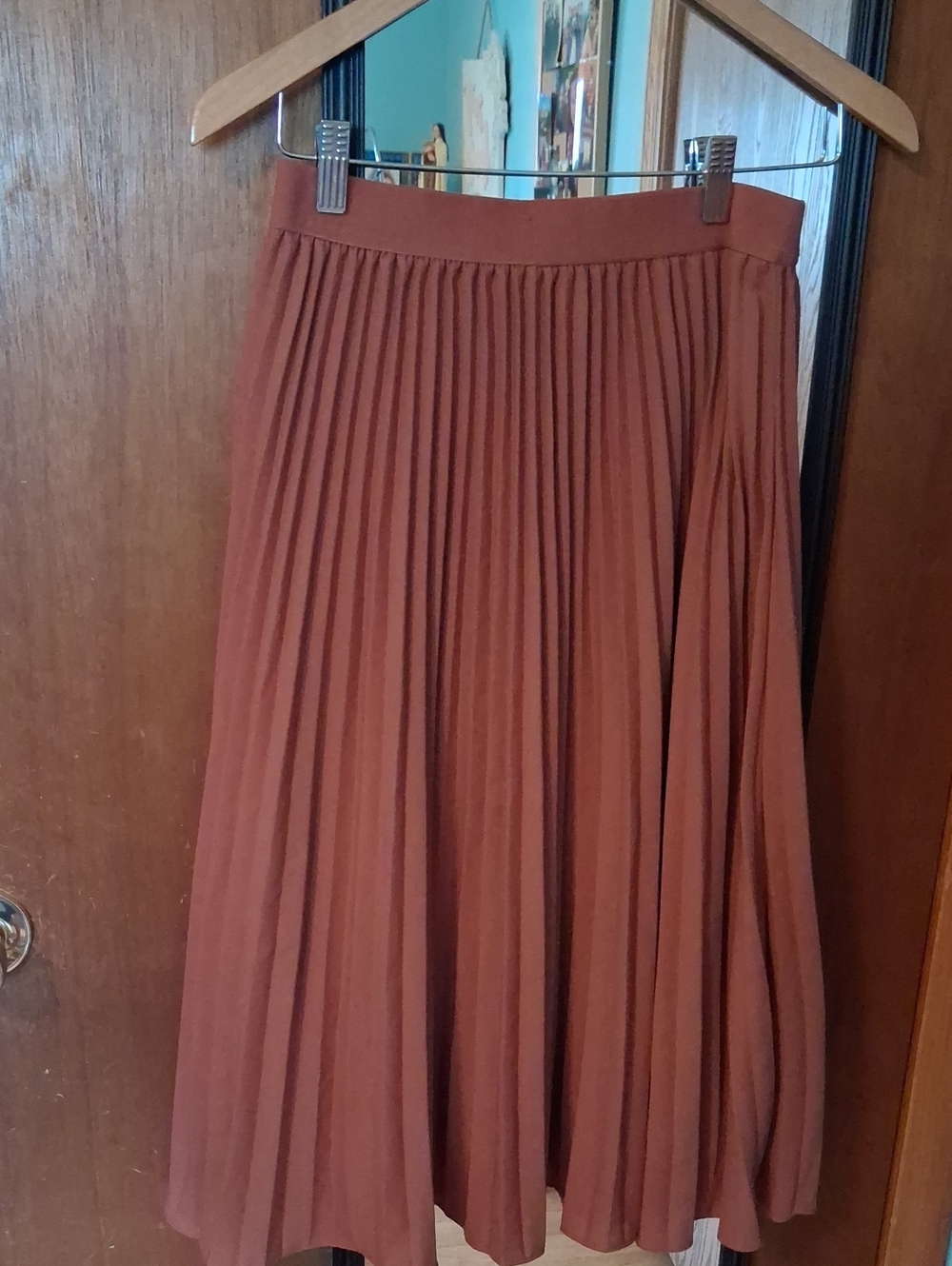 Women's Pleated Midi Skirt in Rust